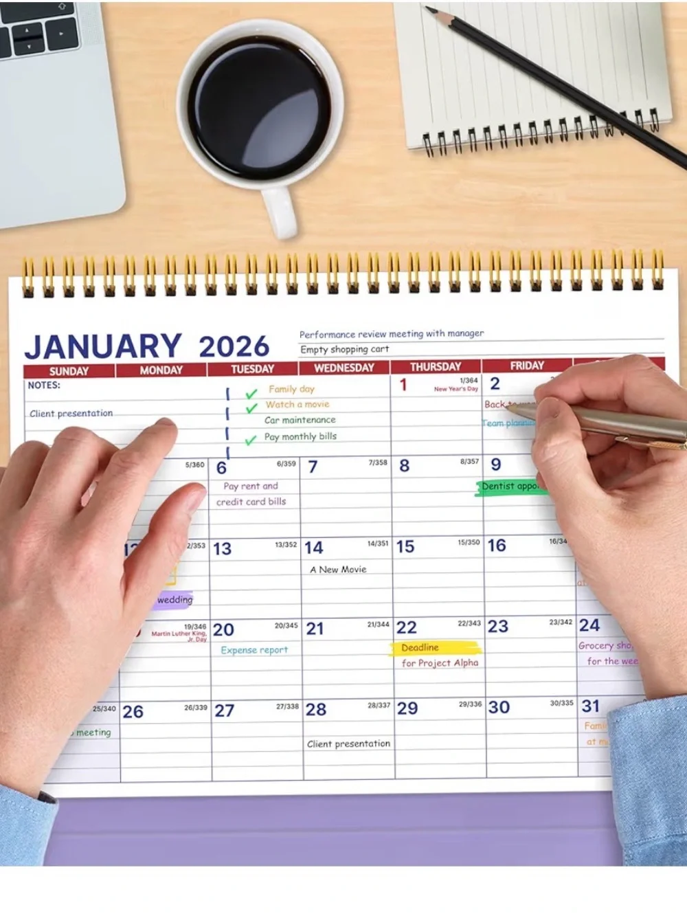 Undated Purple Desk Calendar Wall Planner - Home Office